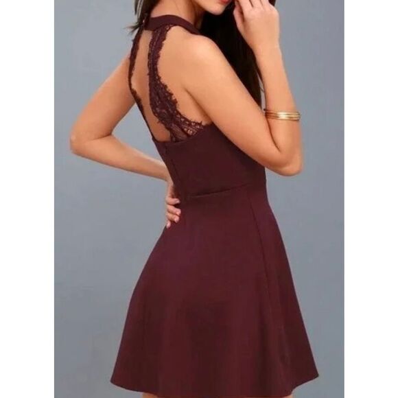 LULU'S Hometown Girl Plum Purple Lace Skater Dress Size xs - Picture 8 of 9